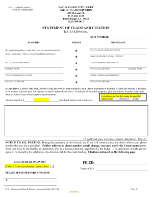 Small Claims Court Baton Rouge Fill And Sign Printable Template Online