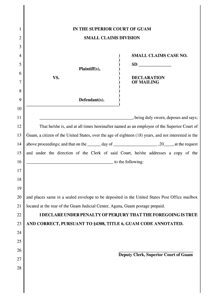 Small Claims Court Declaration Of Mailing Declaration Of Mailing 