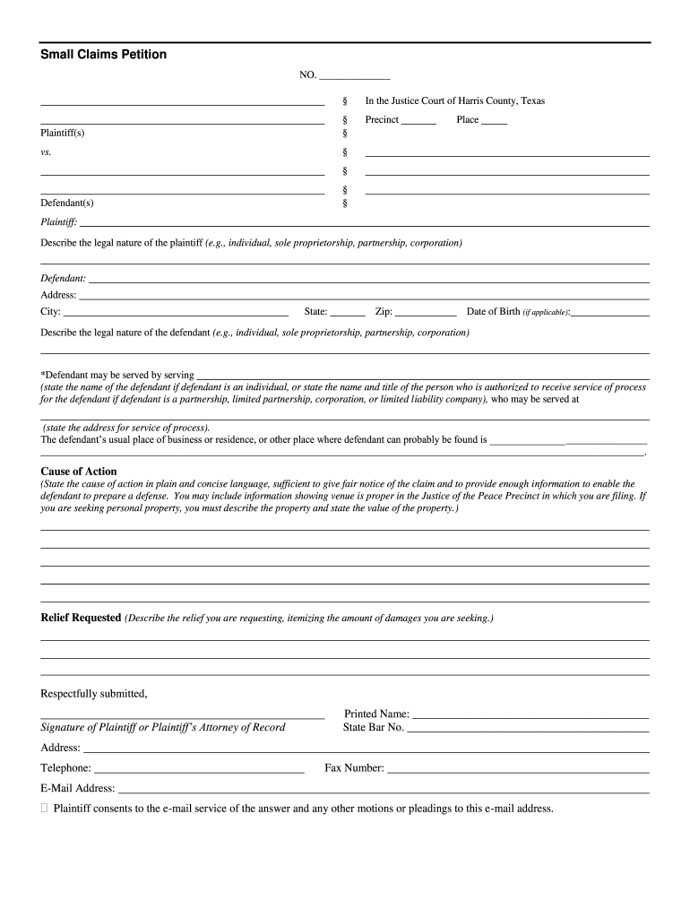 Small Claims Court Form Texas Fill Out And Sign Printable PDF 