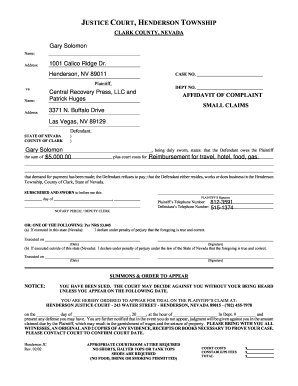 Small Claims Court Henderson Nv Fill Online Printable Fillable 