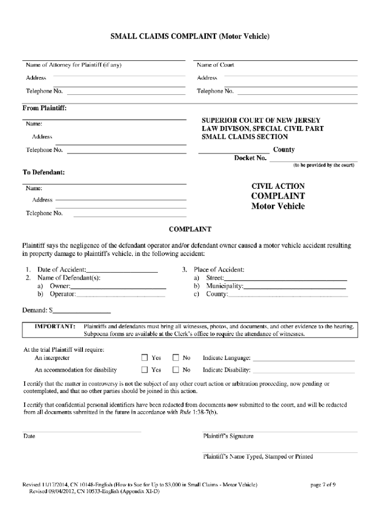Small Claims Court Nj Form 2014 2022 Fill Out And Sign Printable PDF