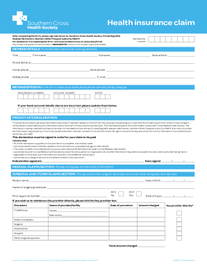 Southern Cross Claim Form Fill Online Printable Fillable Blank 