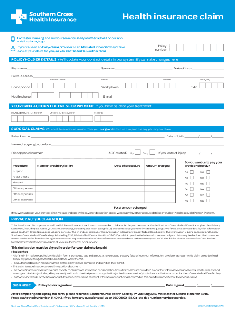 Southern Cross Claim Form Fill Out And Sign Printable PDF Template 