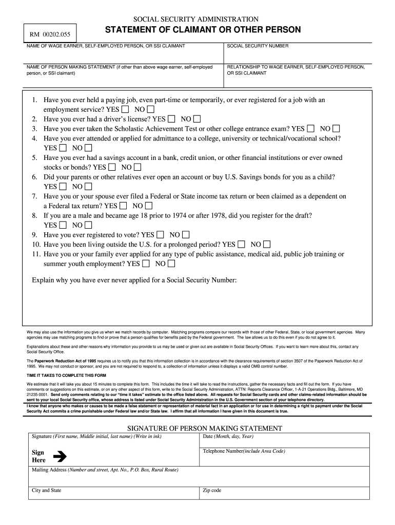 SSA RM 00202 055 Fill And Sign Printable Template Online US Legal Forms