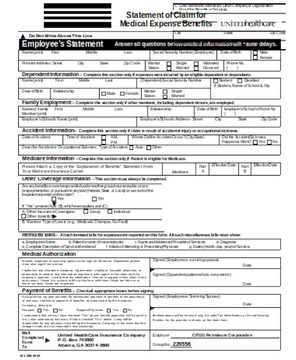 Standard Health Insurance Claim Form Free Download AD6