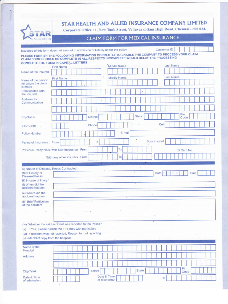 Star Health Claim Form Fill Online Printable Fillable Blank 