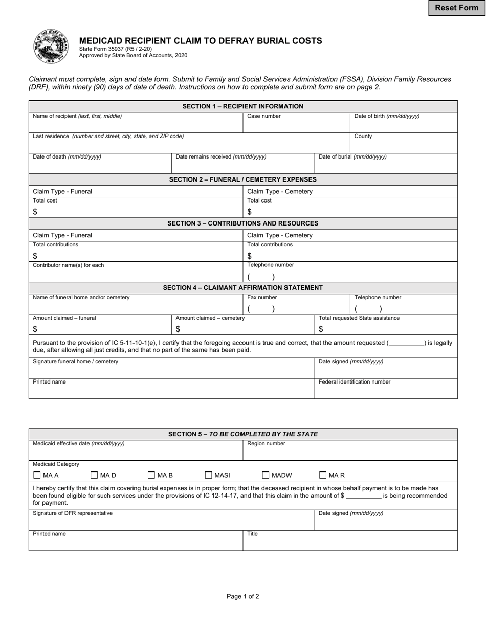 State Form 35937 Download Fillable PDF Or Fill Online Medicaid 