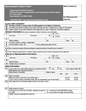 State Of California Government Claim Form Fill Out And Sign Printable 