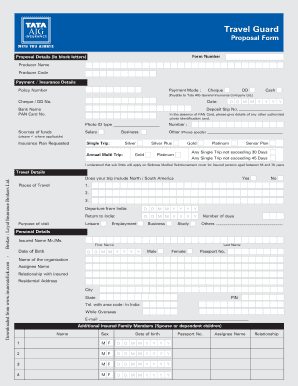 Tata Aig Travel Insurance Fill And Sign Printable Template Online