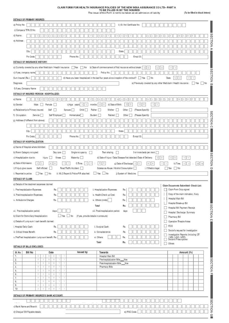 The New India Assurance Company Limited Claim Form Pdf 2021 2022 