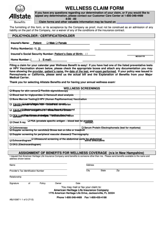 Top 9 Allstate Wellness Claim Form Templates Free To Download In PDF Format