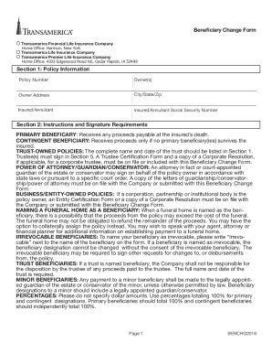 Transamerica Life Insurance Com Beneficiary Designation Form Fill And 