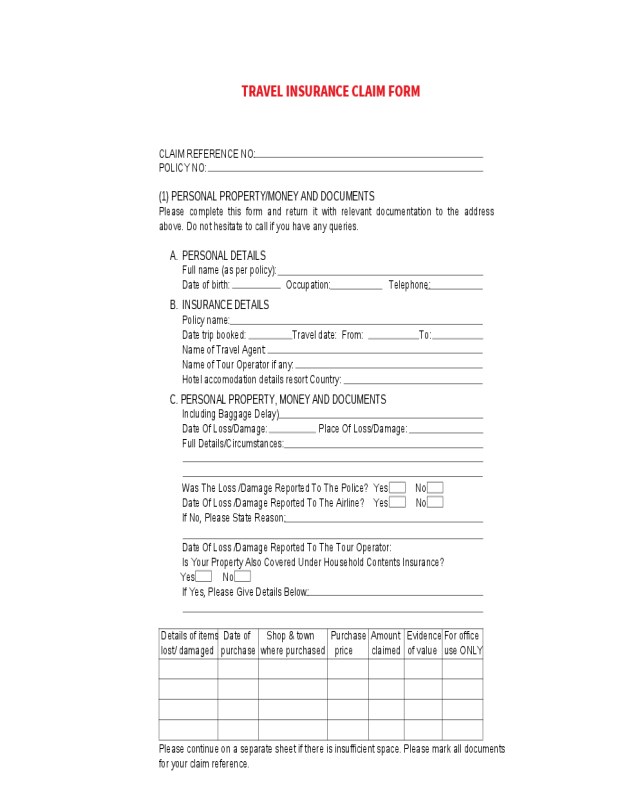 Travel Insurance Claim Sample Form Edit Fill Sign Online Handypdf