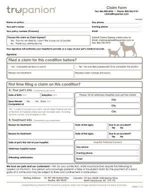 Trupanion Claim Form Fill Online Printable Fillable Blank PdfFiller