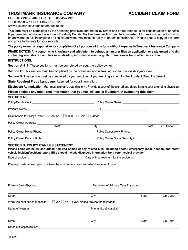 Trustmark Accident Claim Form Fill Out And Sign Printable PDF 