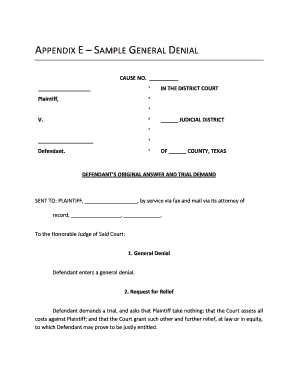 Tx Sample General Denial Fill Online Printable Fillable Blank