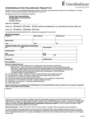 UnitedHealthcare Claim Reconsideration Request Form 2012 2023 Fill