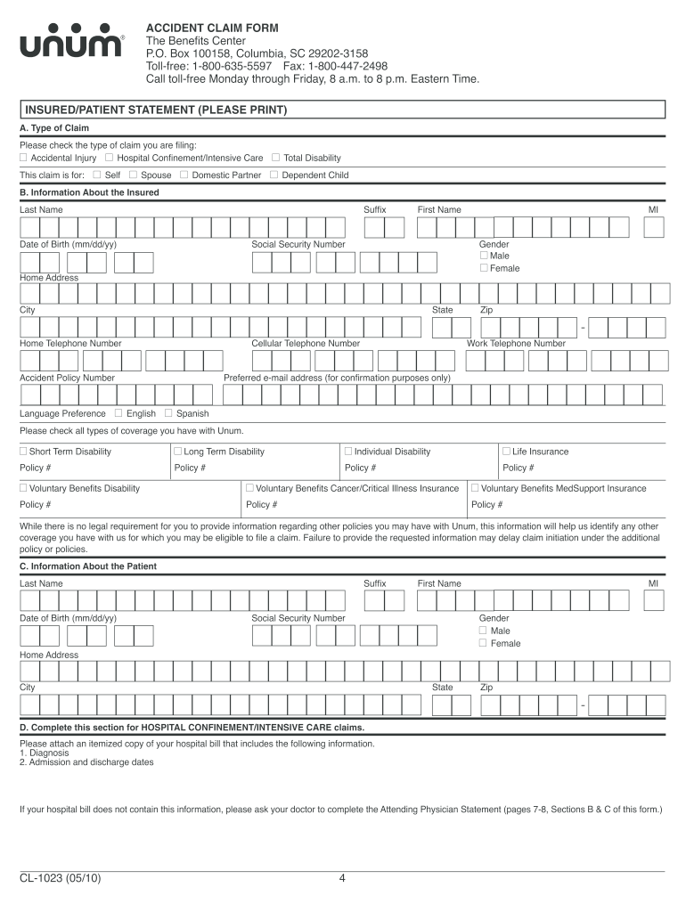 Unum Accident Claim Form 2020 Fill And Sign Printable Template Online 