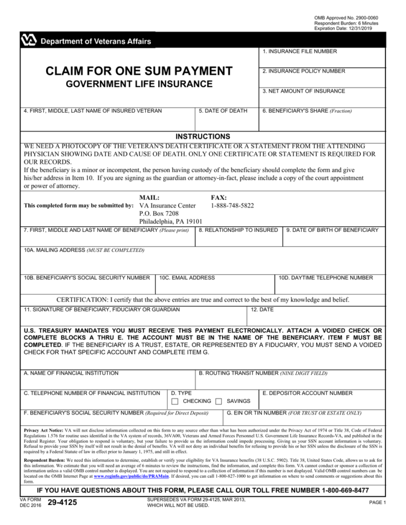 VA Form 29 4125 Fill Out Sign Online And Download Fillable PDF 