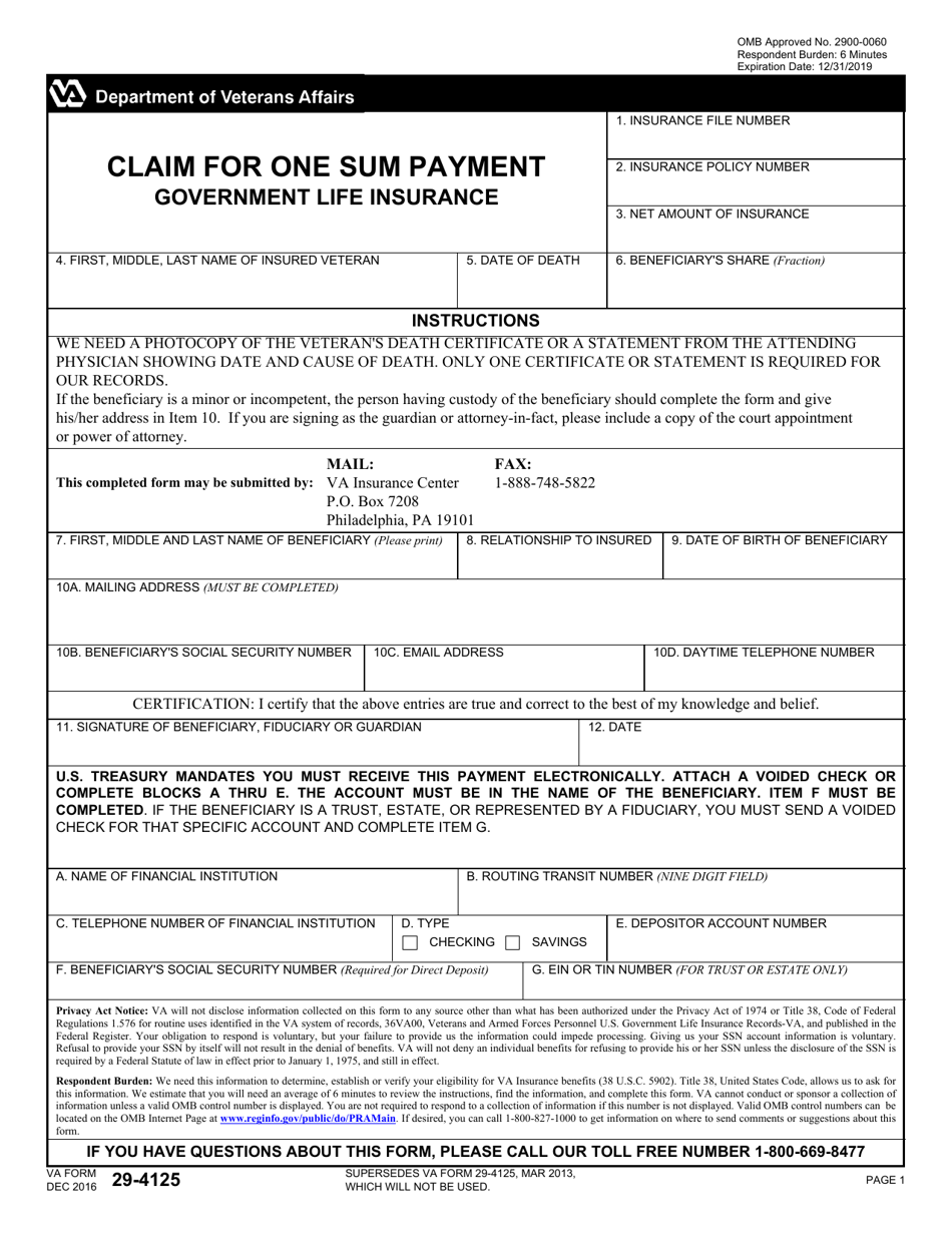 VA Form 29 4125 Fill Out Sign Online And Download Fillable PDF 