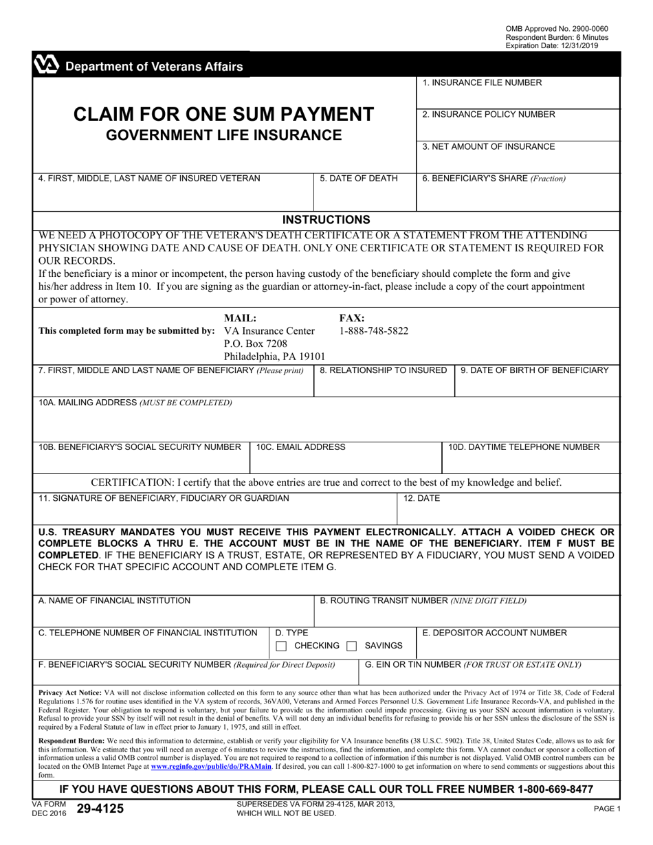 VA Form 29 4125 Fill Out Sign Online And Download Fillable PDF