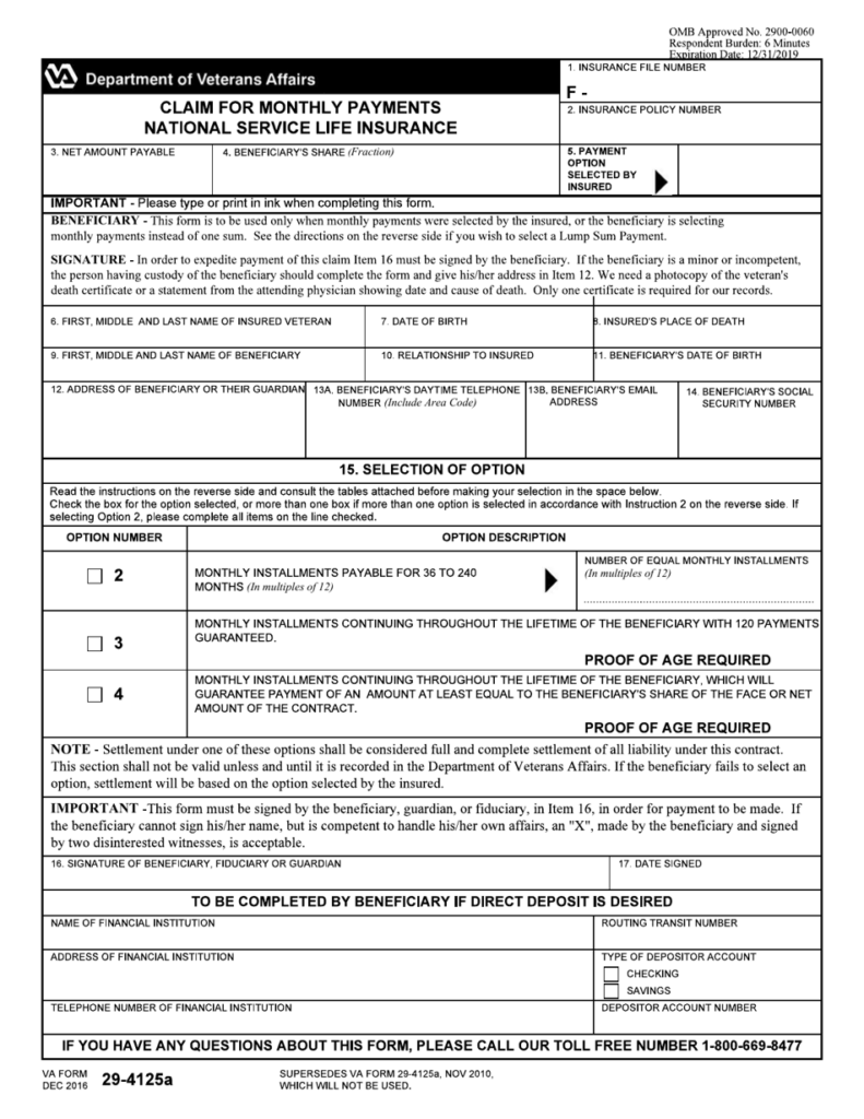 VA Form 29 4125A Download Fillable PDF Or Fill Online Claim For Monthly 