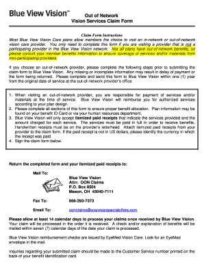 Vision Blue Eyemed Out Of Network Claim Form Fill And Sign Printable 