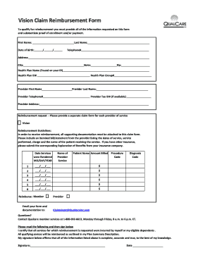 Vision Claim Reimbursement Form QualCare Inc Fill Out And Sign 