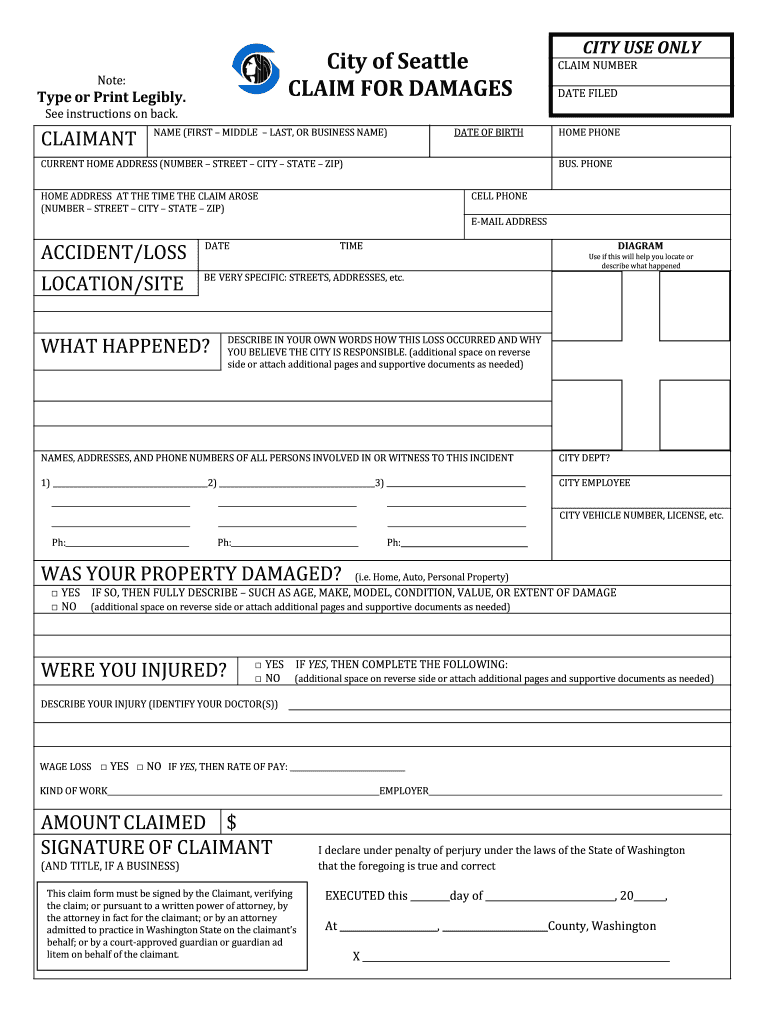 WA Claim For Damages Fill And Sign Printable Template Online US 