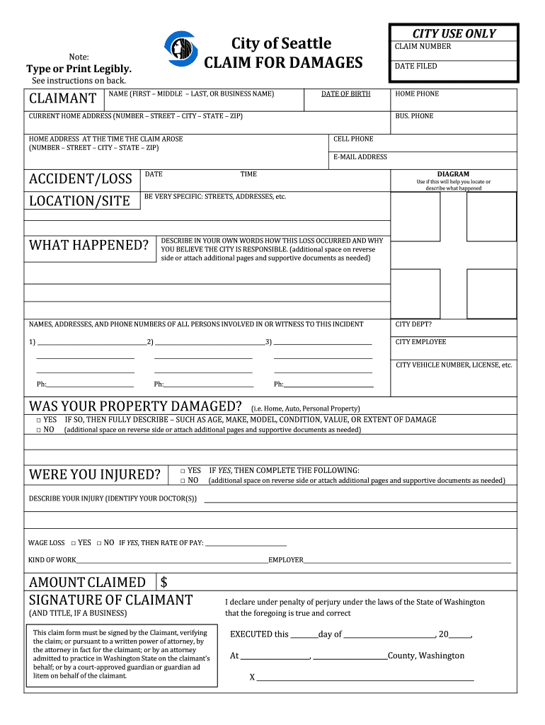 WA Claim For Damages Fill And Sign Printable Template Online US