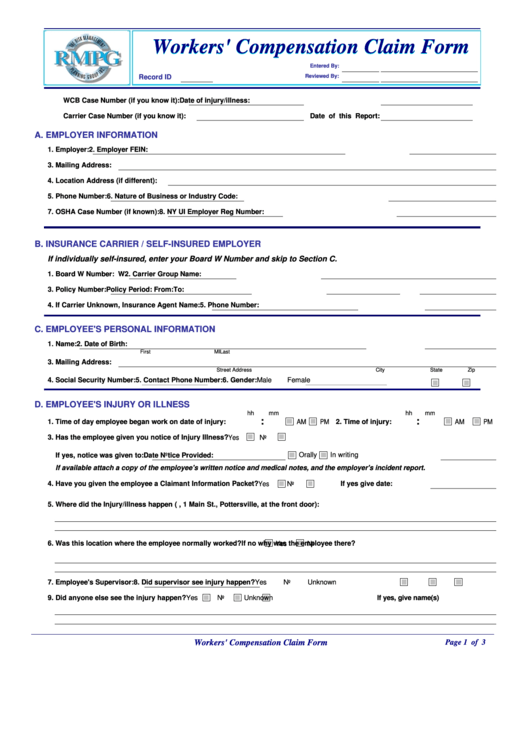 Workers Compensation Claim Form Printable Pdf Download