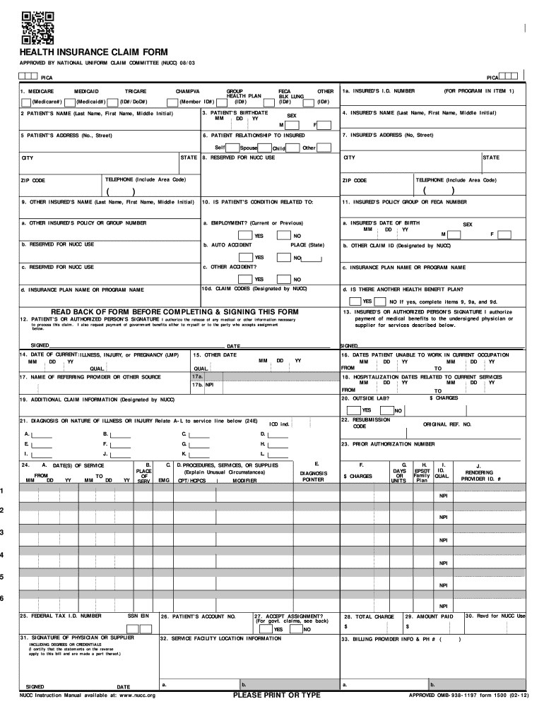 1500 Claim Form PDF Fillable