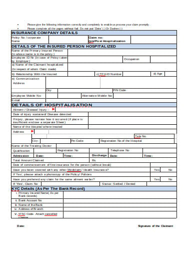 18 Health Insurance Claim Form Templates PDF DOC