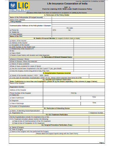 18 Health Insurance Claim Form Templates PDF DOC