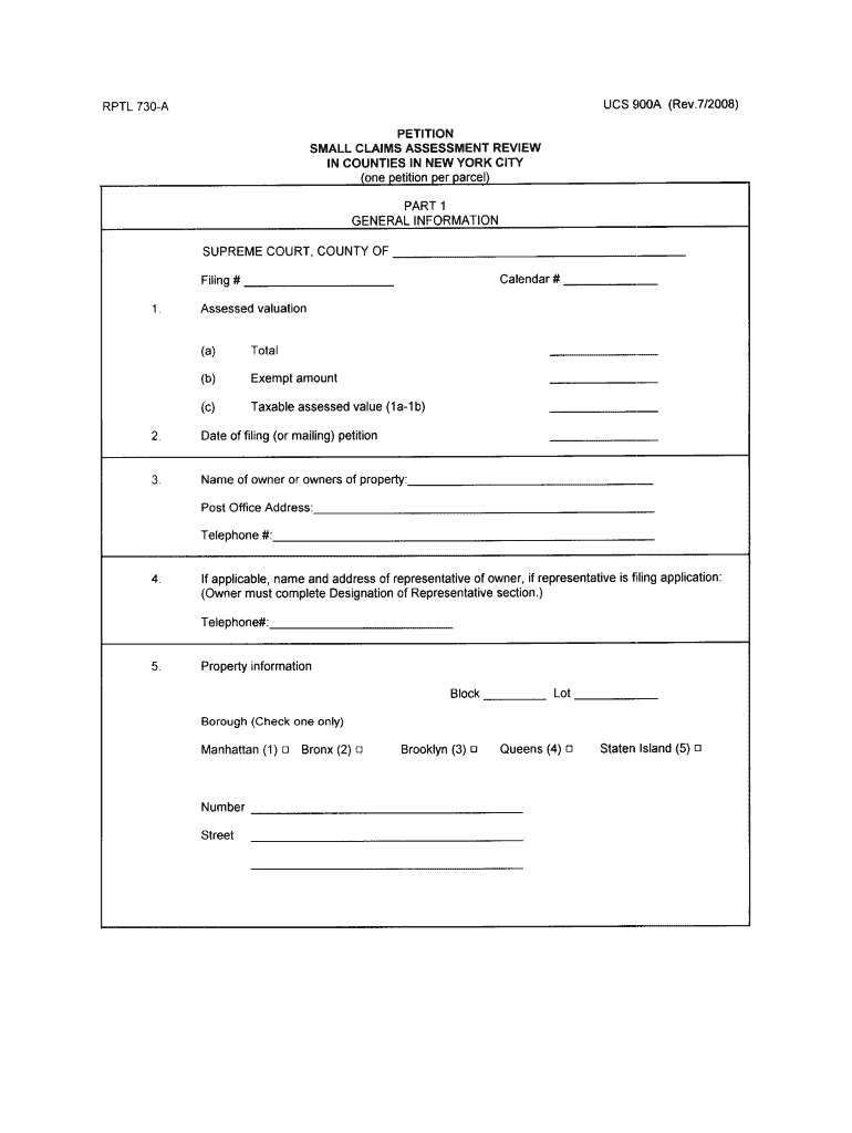 2008 Form NY RPTL 730 A UCS 900A Fill Online Printable Fillable 