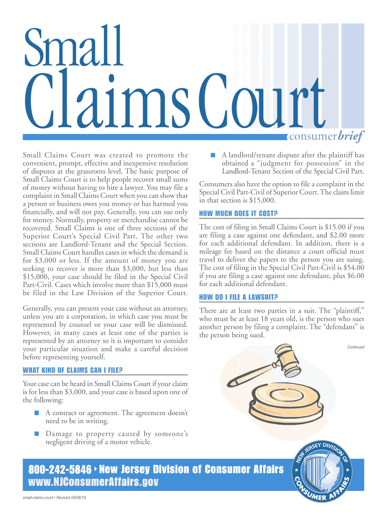 2019 2024 Form NJ Small Claims Court Consumer Brief Fill Online 