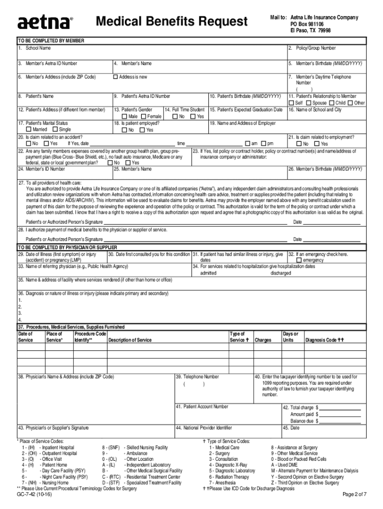 Aetna Medicare Medical Claim Reimbursement 2016 2024 Form Fill Out 