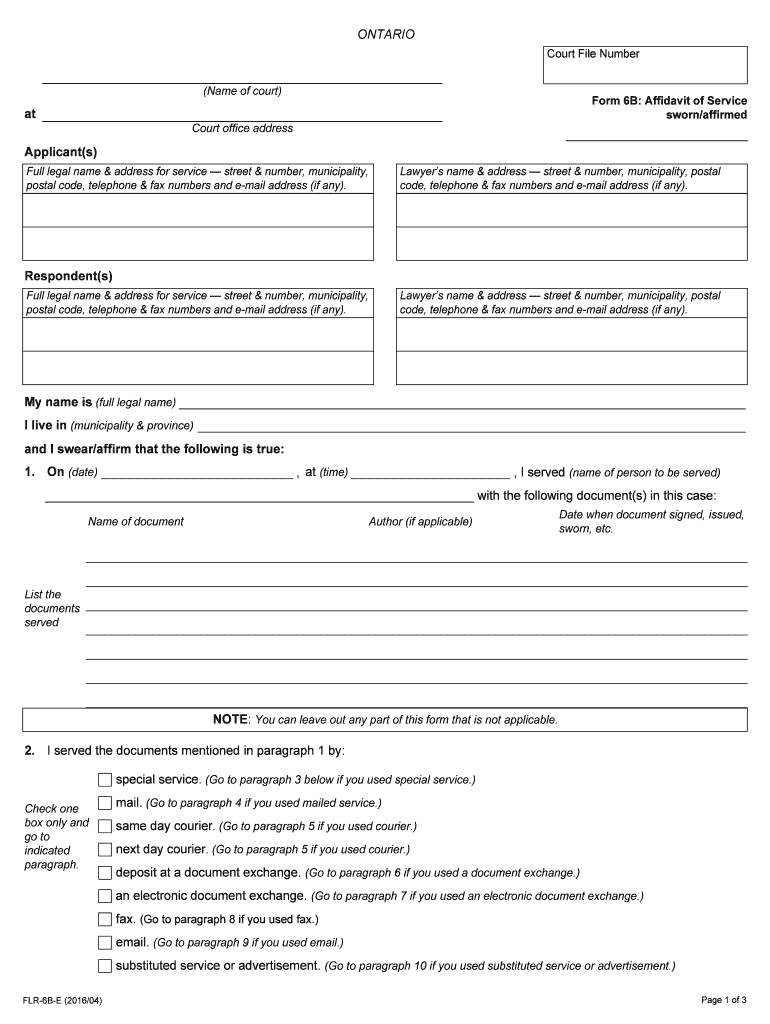 Affidavit Of Service Ontario Fill Out Sign Online DocHub