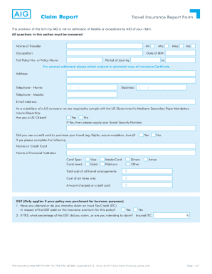 AIG Travel Claim Form Insurance Fill And Sign Printable Template Online