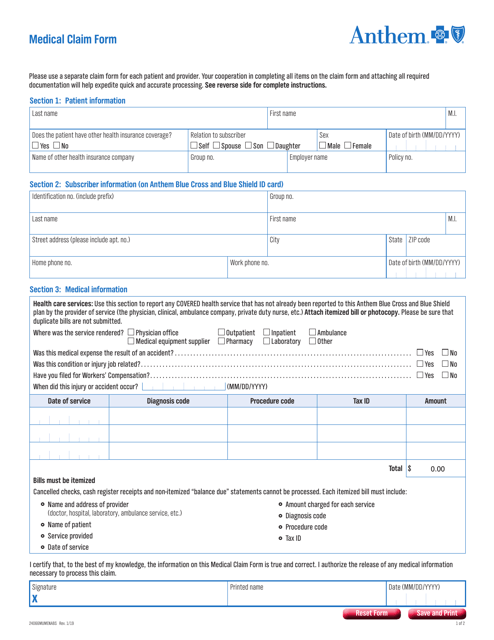 Anthem Medical Claim Form Fill Out Sign Online And Download PDF