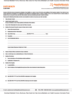 Apollo Munich Claim Form Fill Online Printable Fillable Blank