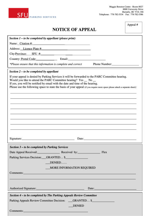 Appeal Form Template