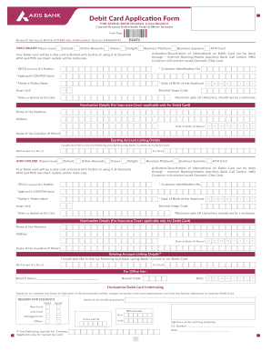 Axis Debit Card Application Form Fill Online Printable Fillable 