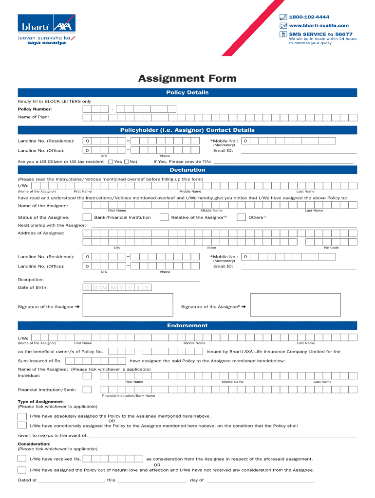 Bharti Axa Life Form Fill Out Sign Online DocHub