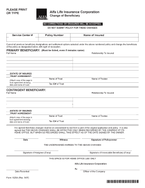 Change Beneficiary Form Alpha Insurance Company Fill And Sign 