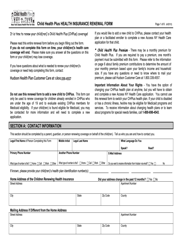 Child Health Plus Health Insurance Renewal Form Fill And Sign 