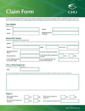 Chu Claim Form Fill And Sign Printable Template Online