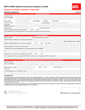 Claim Form HDFC ERGO General Insurance Fill And Sign Printable 