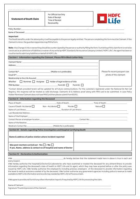 Claim Form HDFC Life