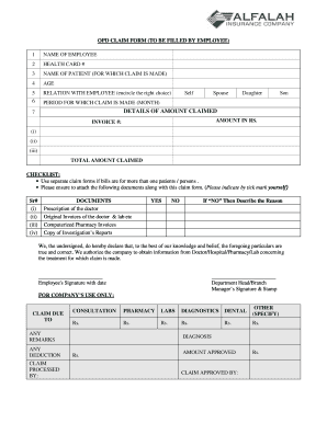 Claim Form Health OPD Alfalah Insurance Company Limited Fill And 